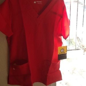 New scrub set, red color, soft and comfortable